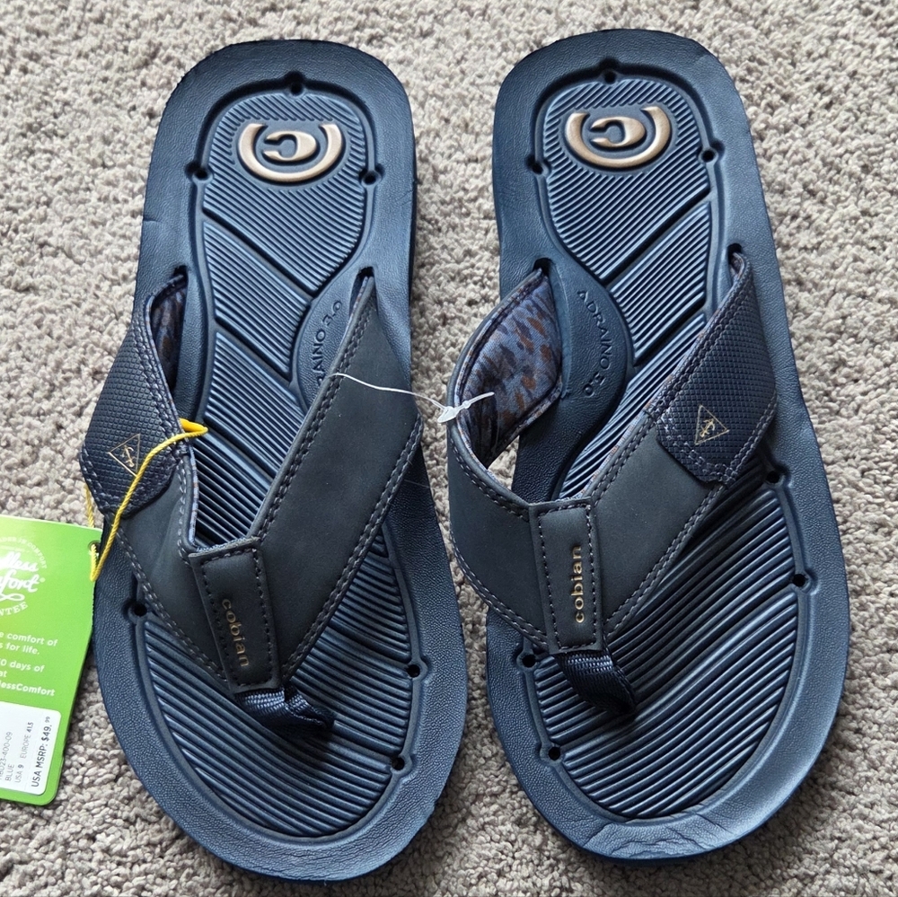 NWT Cobian Men's Navy Blue Draino 3 Flip Flops Sandals, Size 9